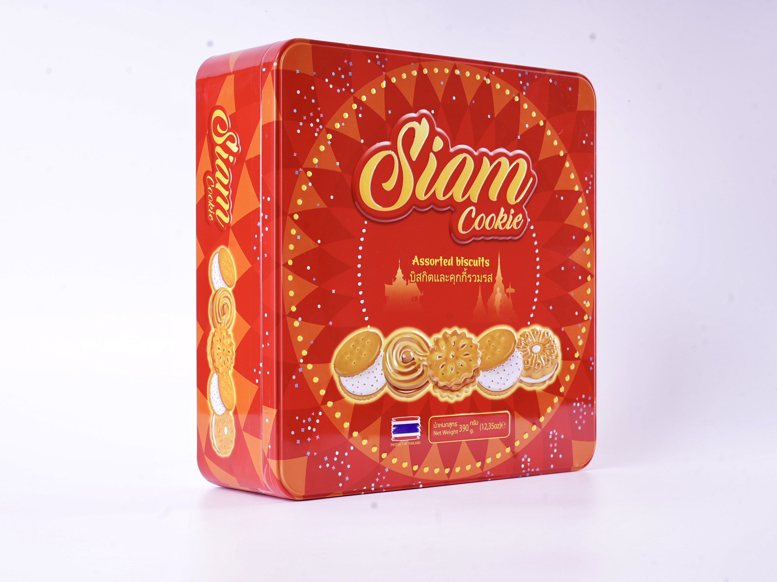 Bánh quy Siam mix các vị 390g - Hộp thiếc vuông màu đỏ